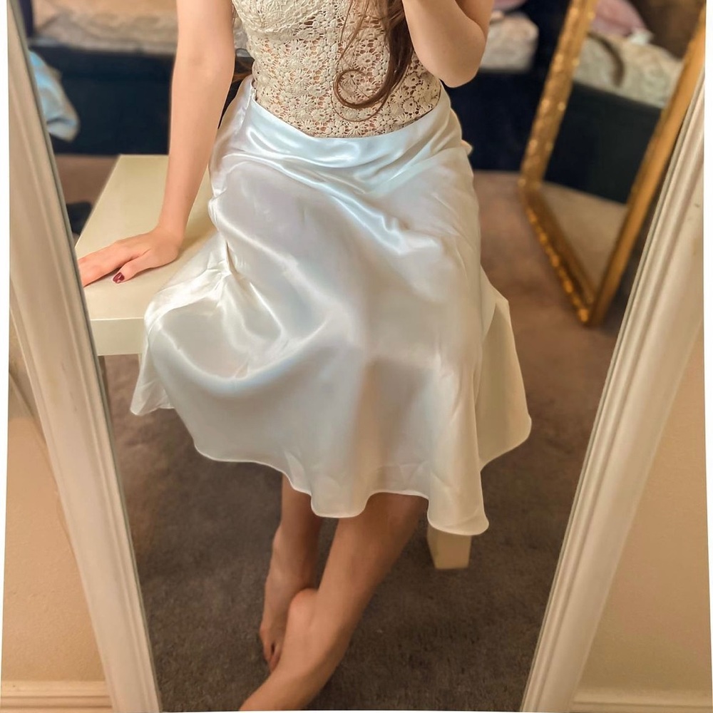 White Midi Slip Skirt, Silk Blended Skirt, Satin White Silk Skirt, 90s slip